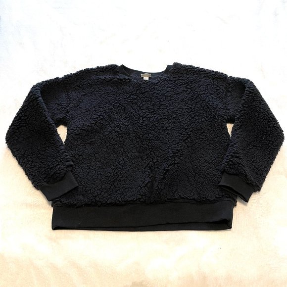 a new day Tops - A New Day Black Fuzzy Sherpa Crewneck Sweatshirt